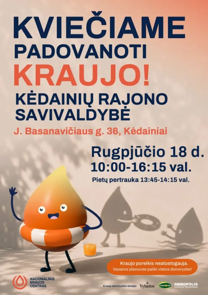 Kėdainiuose kraujo donorų lauks tik vieną dieną
