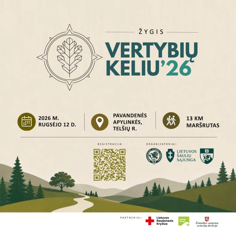 Tauragiškiams – nemokamas „Vertybių keliu ’26“ žygis Pavandenėje: ką svarbu žinoti